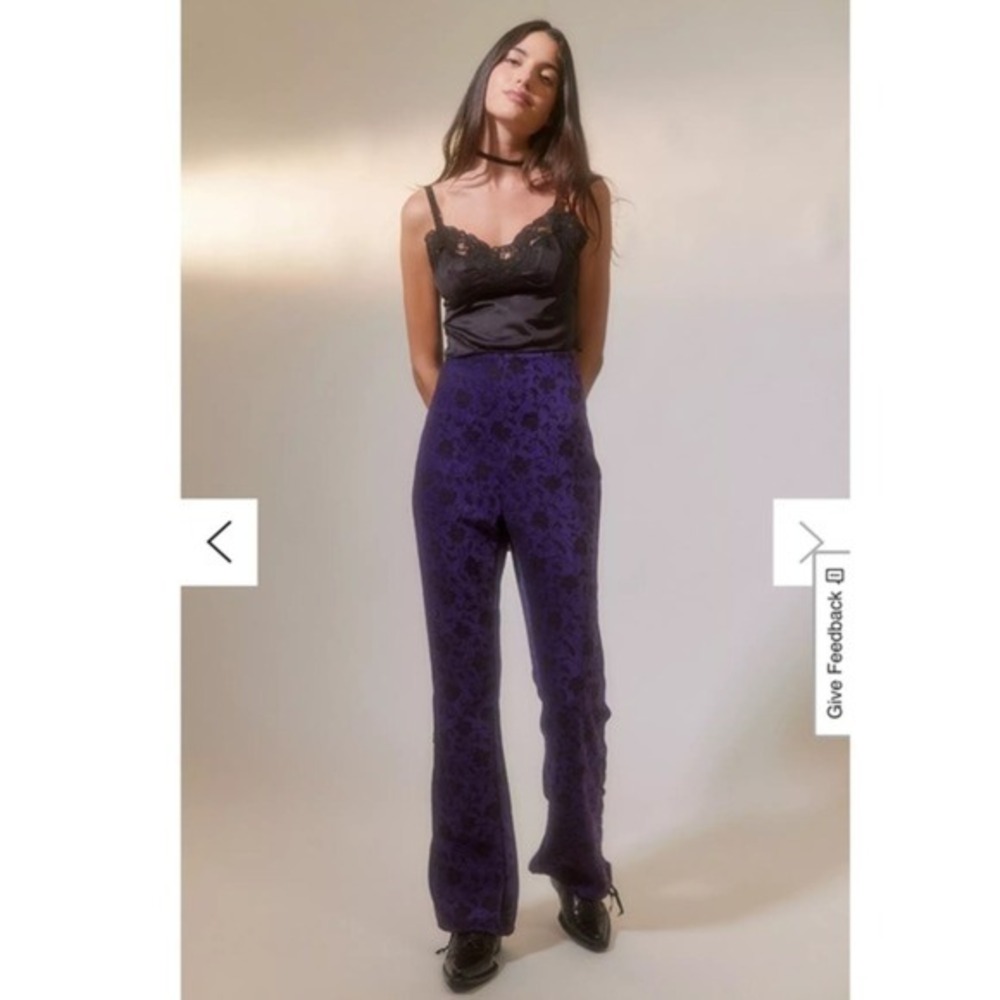 Urban Renewal Small Lace Up Flare Pant - Western Gothic Goth Brocade Purple Blk - Picture 3 of 8